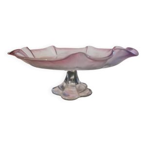 Plat de service/Coupe à fruits en verre gaufré floral rose Mikasa