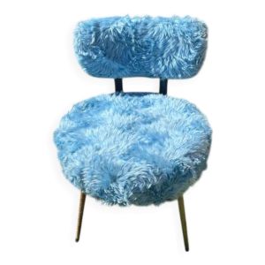 Chaise vintage en fausse fourrure bleue, années 70