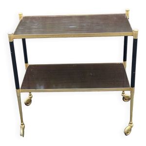 Desserte vintage sur roulettes laiton et palissandre