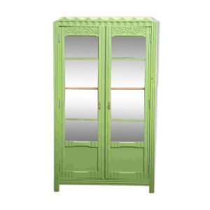Armoire parisienne vitrée art déco 1930 kaki