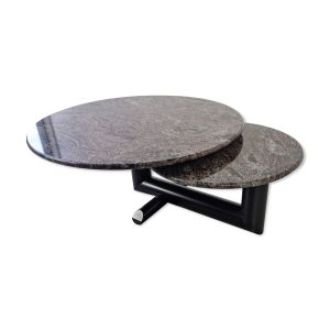 Table basse pivotante en granite et bois, années 80
