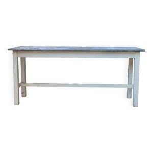 Table de ferme vintage avec plateau en zinc