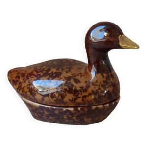 Petite boite en forme de canard en céramique michel caugant vintage