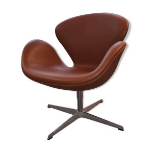 Fauteuil Swan Arne Jacobsen édition Fritz Hansen cuir brun