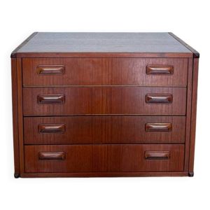 Caisson de rangement vintage en teck restauré, 4 tiroirs, années 60