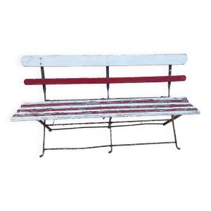 Banc de jardin vintage bois fer forgé pliable