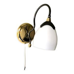 Applique noir et or fleur opaline blanche Italie 1990