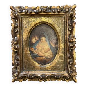 Tableau image religieuse cadre en bois sculpté