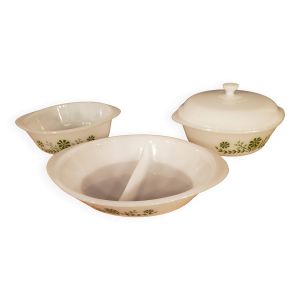 Lot de 3 plats vintage en pyrex fleurs vertes