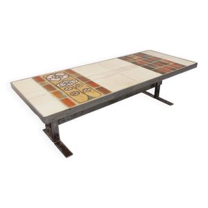 Table basse vintage de Jean Gregorieff pour Roche Bobois des années 60 70 en céramique et acier