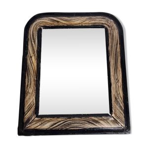 Miroir ancien Louis-Philippe, bois peint imitation bois, 27 x 34 cm, XIXe