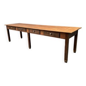 Grande table à manger de monastère en pin avec tiroirs