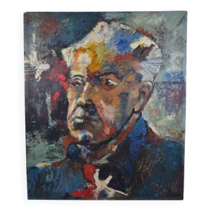 D. Jouroy (Xxème siècle) « Portrait d'homme » Huile sur isorel signée et datée 1967