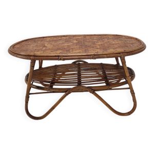 Table basse italienne en osier et rotin, années 1960