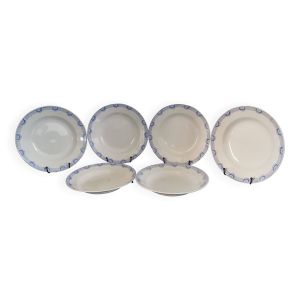 6 assiettes creuses en faïence bleue et blanche de Saint Amand et Hamage