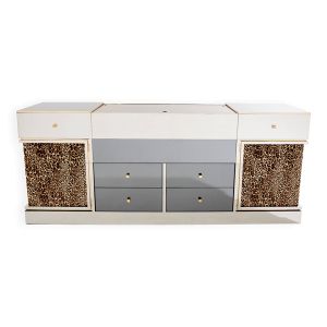 Enfilade laiton chrome miroir velour leopard Michel Pigneres 1969