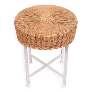 Tabouret vintage en osier avec base en acier 1960