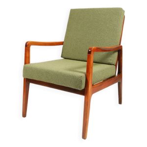Fauteuil vintage vert eucalyptus bouclé 1960 design scandinave