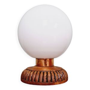 Lampe de table en bois et opaline blanche, années 60