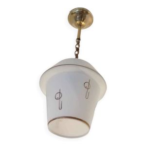 Suspension globe opaline à décor stylisé années 50
