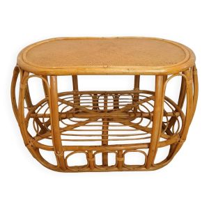 Table basse vintage en rotin et osier