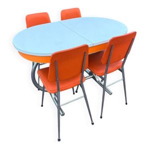 Chaise en skaï formica avec table orange space âge vintage années 70