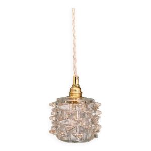 Suspension tulipe vintage en verre holophane