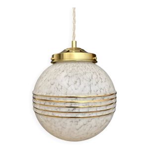 Suspension globe vintage en verre de CLichy blanc