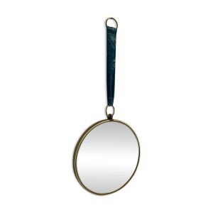 Miroir vintage 1960 oeil de sorcière velours turquoise soleil - 24 x 54 cm