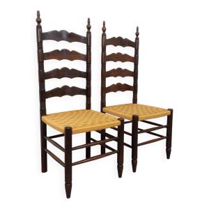 Paire de chaises vintage Arts & Crafts style Antonio Calligaris en bois de chêne et corde des années