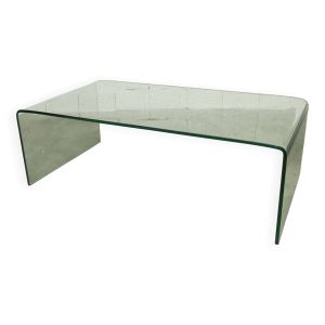 Table Basse Rectangle Postmoderne en Verre Trempé Courbé, 1990
