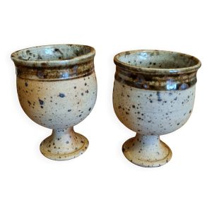 Ensemble de 2 verres à pied en grès pyrité La Borne