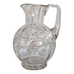Ancien pichet émaillé verre soufflé & bullé - Début 20 ème