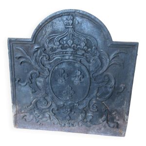 Plaque fonte de cheminee xixe siècle fleurs de lys & couronne royal 48,5cm