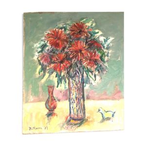 Huile sur Isorel, bouquet de fleurs, Bernard Marre