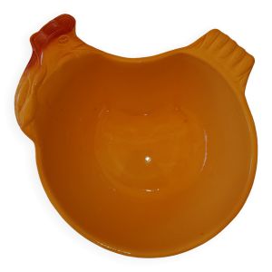Saladier plat céramique poule jaune vintage