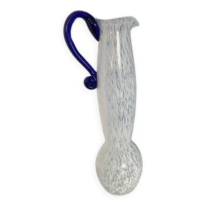 Carafe ou vase décorative en verre soufflée murano bleu et blanc style chic