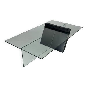 Table basse postmoderne en bois laqué noir et verre, années 1980