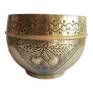 Ancien cache pot laiton cerises vintage