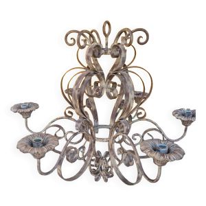 Lustre bougeoirs fer frappé et forgé