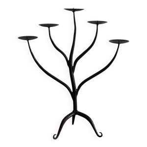 Chandelier brutaliser 5 branches mid century en fer forgé – pièce uniq