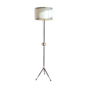 Lampadaire tripode vintage metal noir et boule laiton