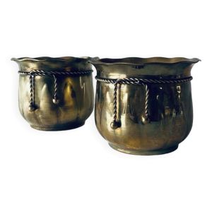 Paire de cache pot cordelette en laiton