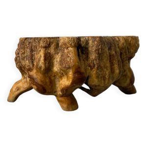Table d'Appoint Rustique Wabi Sabi en Tronc d'Arbre en Noyer, 1960s