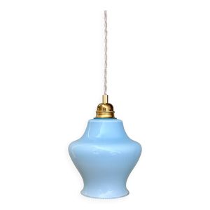 Suspension globe vintage en opaline bleue