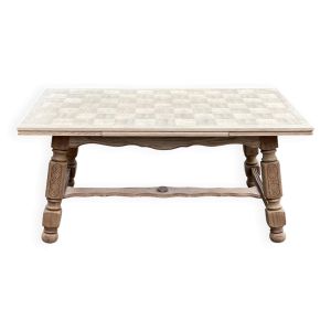 Table de monastère art déco extensible rénovée en chêne brut 265cm
