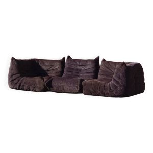 Ensemble de 3 canapés Togo en velours aubergine par Michel Ducaroy, Ligne Roset, 1973