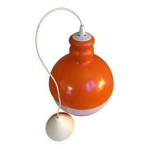 Suspension globe en opaline orang et blanc électricité en etat