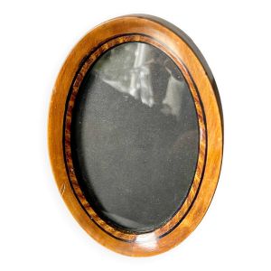 Cadre ovale antique en bois avec incrustation en intarsia 15,5 cm x 10 cm