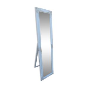 Miroir en bois de grande taille sur pied psyché inclinable de couleur blanc cérusé doré avec moulure
